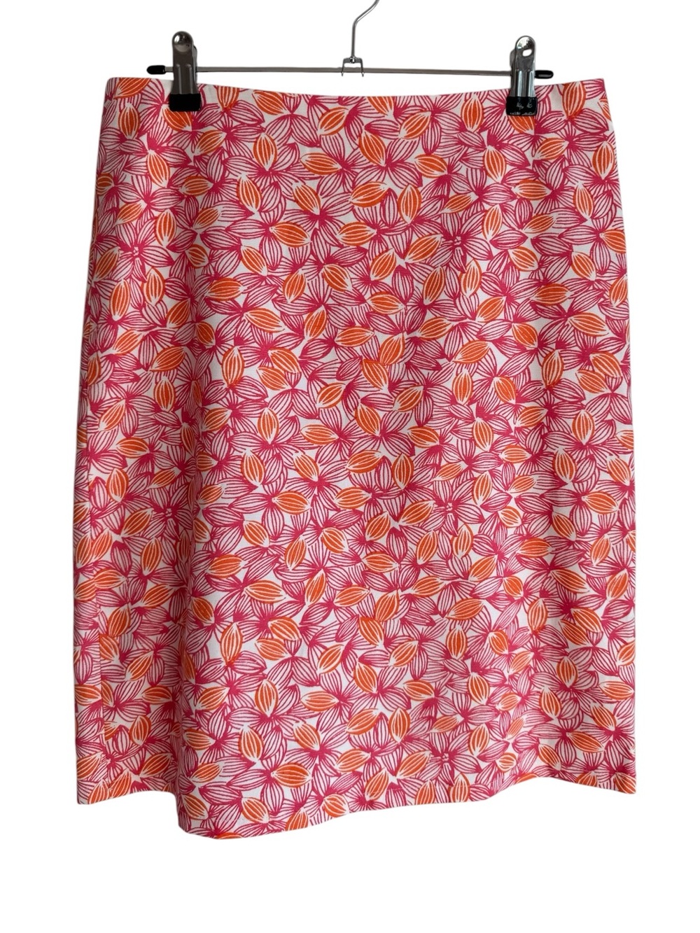 Talbots Tropical Floral Pencil Skirt Sz 2 Pink Orange Cotton Knee Length Preppy